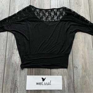 Wet Seal Black Lace Off the Shoulder 3/4 Sleeve Top - M